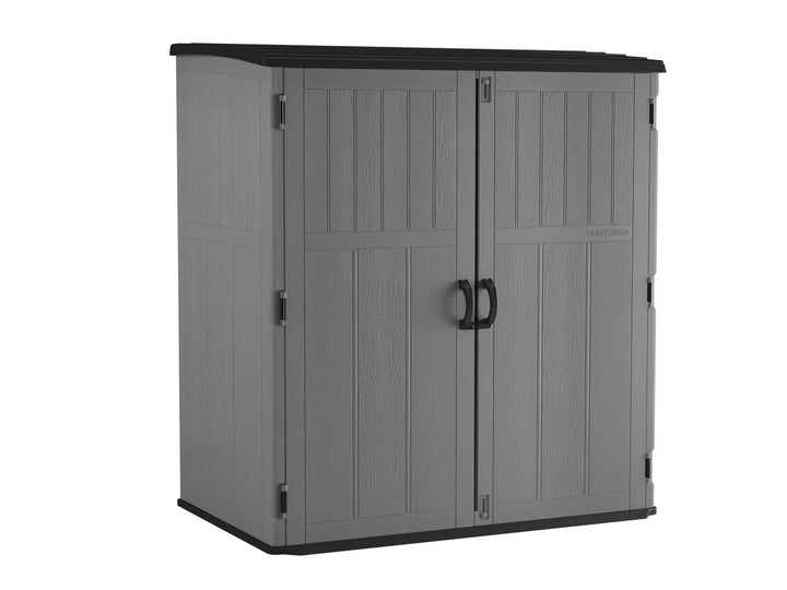 Craftsman gray outdoor storage cabinet with double doors and black top, front angle, CMXRCSCBMSC6252.