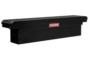 Black metal truck bed toolbox with diamond pattern and CRAFTSMAN logo on front.
