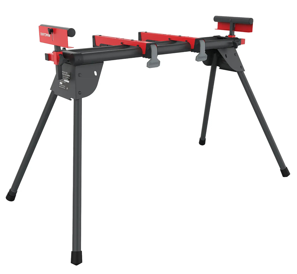 Photo of Craftsman miter saw stand CMXXMAX9434508, black and red, foldable legs, product angled on white background.