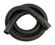A coiled black flexible corrugated hose with connectors on both ends, typically used for vacuum cleaners or similar equipment.