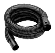 A coiled black corrugated vacuum hose with connectors on both ends, used for photography or cleaning equipment.