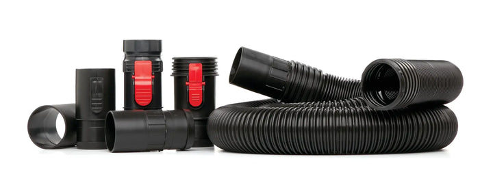 Craftsman vacuum hose kit with black and red connectors, SKU CMXZVBE38763, side angle on white background.