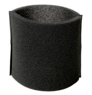 A close-up image of a cylindrical black foam microphone windscreen used in photography and audio recording to reduce wind noise and protect the microphone.