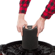 Photo of Craftsman CMXZVBE38773 foam filter being installed in a vacuum, close-up, white background.