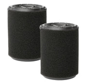 Two cylindrical photography lens accessory covers made of black foam material, with plastic tops and bottoms, shown against a white background.