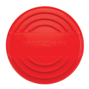Photo of Craftsman CMZST120SC red replacement trimmer spool cap, circular with embossed branding, top view.